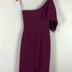 Dress the Population Tiffany Magenta One Shoulder Bow Crepe Midi Dress Small Photo 15