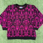Vintage Fuschia and Black Patterned Women's Sweater Pink Size M Photo 0