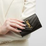 Saint Laurent  - YSL Monogram Small Flap Wallet - Grained Leather - Black W/ Gold Photo 2