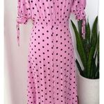 Faithfull the Brand Pink and Black Polka Dot Puff Sleeve Midi Dress Photo 4