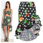 [Caroline Constas] Polka Dot Orange Print Asymmetrical Ruffle Skirt Sz Medium M Black Photo 1