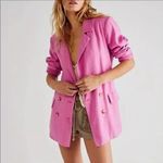 Free People Olivia Blazer Pink Linen Blend Size Large Photo 10