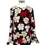 CeCe Floral Long Sleeve Shift Dress Bell Cuff Sleeve Black Red White Size 6 Photo 1