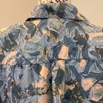 Vintage 80s Stunt Blue Patterned Boxy Silk Button Photo 3