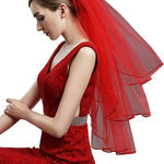 Women's Short Wedding Veils with Comb 3 Tier Halloween Tulle Bridal Veil Photo 1