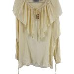 Bonjour vintage ruffle collar Cream butter yellow peasant boho top crinkle Photo 0