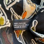 Banjara Black Scarf with Multicolor Bird Print Rayon‎ Green Orange White Flowy Photo 2