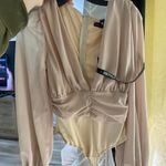 Pretty Little Thing Nude Mesh Ruched Waistband Bodysuit Photo 0