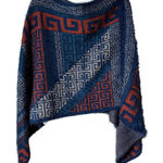 NWT Poncho Tribal Greek Knit Blue Cream Orange OS Fuzzy Cozy Warm Size undefined Photo 0