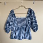 English Factory Blue and White Gingham Top Puff Sleeves Photo 3