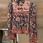 Farm Rio 💕💕 Teal Ainika Charm Long Sleeve Blouse Tropical Floral Print XS NWOT Photo 13