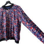 Sanctuary Floral Print Bomber Jacket Zip Front Size L Blue Red Black Photo 4