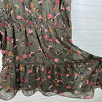 Drew Anthro Green Floral Print Dress Gold Stripes Long Sleeves Smocked Size L Photo 12