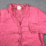 Hot Cotton‎ LInen Shirt Women Medium 100% Linen 3/4 Sleeve Ruffle Minimalist Pink Photo 0