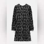 ZARA  Black and Silver Long Sleeve Fringe Style Mini Dress Photo 2