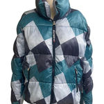 Tommy Hilfiger  Sport Puffer Jacket Size M Teal Blue Geometric Quilted women's Photo 0