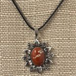 Redstone Natural Stone Sunflower Pendant Hollow Pattern Gemstone Necklace Photo 1