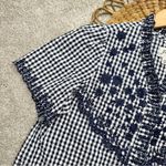 J.Crew Embroidered Indigo Crinkled Gingham Short Sleeve Navy White Top Cotton XS Photo 6