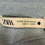 ZARA  Blue Metallic Ruched Keyhole V-neck Collar Long Sleeve Blouse Top Size XS Photo 3