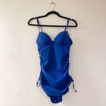 Spanx Assets Shirred Underwire Push up Power Swim Suit Dress in Blue Small Photo 1