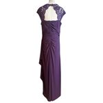MSK Purple Illusion Keyhole Lace Faux Wrap Long Formal Gown Dress 14 Stretch NEW Photo 4