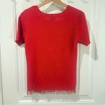 Clio Red Embroidered Knitted Women’s Short Sleeve Top Beaded Silk Cotton Size M Size M Photo 1