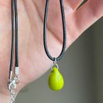 Handmade opaque chartreuse green color teardrop Czech glass simple minimalist necklace💚 Photo 1