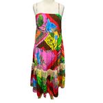 Farm Rio Palila Midi Dress XS Red Pink Tropical Fringe Patchwork Boho Resort Photo 1