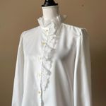 LADY HOLIDAY | Vintage White High Neck Ruffle Detail Button Down Blouse Sz L Size L Photo 4