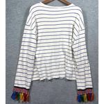 Zara Trafaluc Shirt L Striped Long Sleeve Top Tassels Boho Blue Size L Photo 3