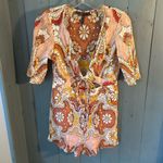 BCBGMAXAZRIA Pink Embellished Tie Front 3/4 Sleeve Shorts Romper | Sz M Photo 3