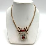 Betsey Johnson  Gold Tone Crystal Pave Red Nose Reindeer Pendant & Bracelet Set Photo 1
