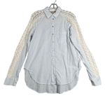 Holding Horses Shirt Womens Small Blue White Striped Crochet Button Down Top Photo 0