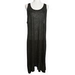 Eileen Fisher 100% Linen Midi Dress XL Black Gray Stripe Sleeveless Hi Low Hem Photo 2