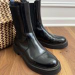 ZARA Faux Patent Leather Chelsea Boots Black Block Heel 38 7.5 Photo 0