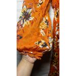 Ny Collection Orange Floral Print Midi Chiffon Dress Smocked Waist Long Sleeve L Photo 5