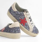 ShuShop Reba Silver Glitter Star Platform Sneakers Photo 0