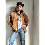 Vintage 80s Suede Leather Bomber Jacket Brown Unisex Mens M / Womens L Classic R Size L Photo 4