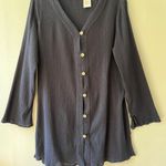 Le Cove Sz M Navy Blue Crepe Midi Shirt Cover Up Dress Button Down V Neck Size M Photo 0