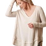 Free People  Cream Waffle Knit Long Sleeve Tunic Top size Small Photo 0