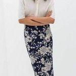 ZARA Navy Blue & White Floral Satin Midi Pencil Skirt XS Photo 0
