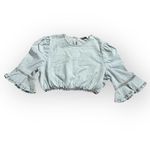 We Wore What Crop Top Women's Medium Blue Denim Bell Sleeves Elastic Pullover NWT Photo 2