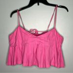 Free People  Y2K Pink Ruffle Crop Top Sweetheart Bubble Hem Tie Back Sweet Size L Photo 3