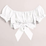 SheIn  Tied Hem Puff Sleeve Crop Top in White, Size S​​​​​​ Photo 1