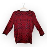 Dana Buchman Red Black Damask Knit Sweater Metallic Holiday Top L Photo 2