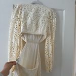 EXPRESS  Eyelet Cutout Long Sleeve Bow Tie Cream Lace Midi Dress Size XSmall NWT Photo 6