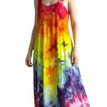 Tie Dye Medium Maxi Dress Handmade Rainbow Eyelet Hem Sleeveless Vacation 1760 Pink Photo 0