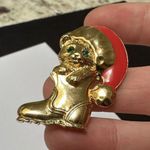 Avon Signed Cat In Boot With Red Santa Hat Holiday Brooch Pin Gold Tone Photo 1