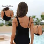 Sexy One Piece One Shoulder Swimsuit Slimming Mesh Size Small NWT #2278 Black Photo 2