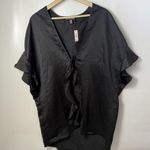 Victoria's Secret  Satin Flounce Kimono Robe Ruffle Tie OS Black Love Boudoir Photo 2